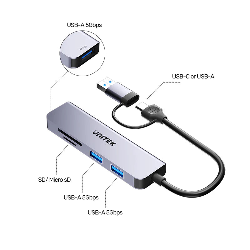 Unitek 5-in-1 USB 5Gbps Hub with SD and Micro SD Card Reader Secondary image