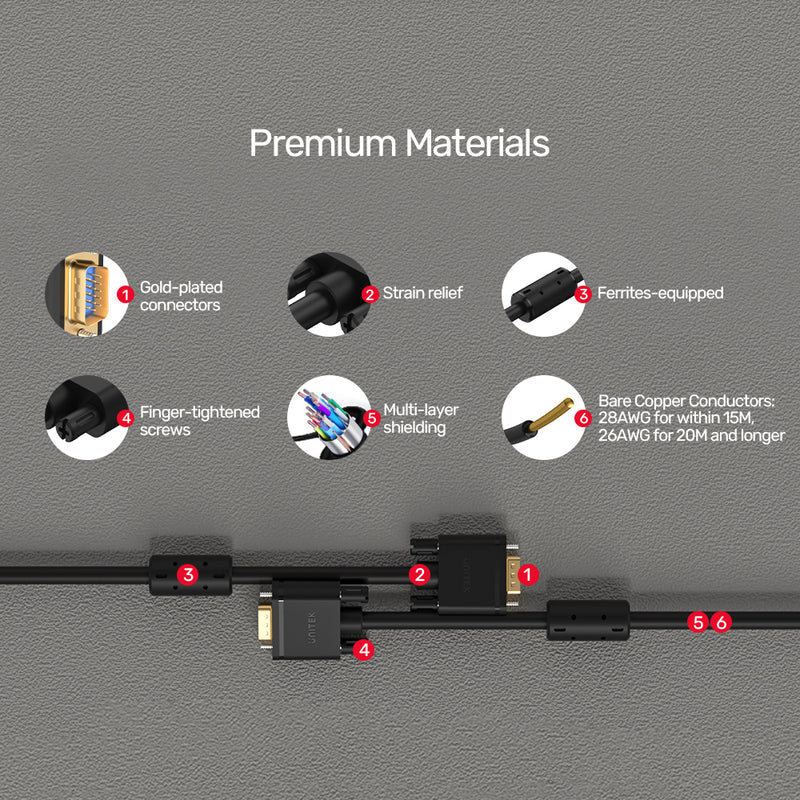 Unitek VGA 15 Pin (3C+6) Monitor Cable 1.5mtr
