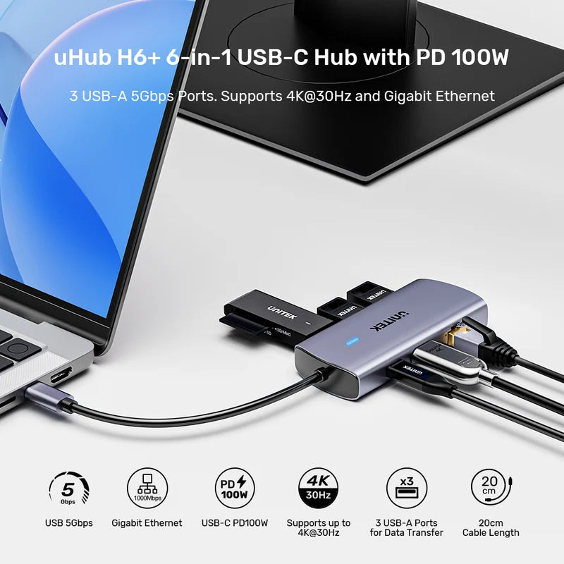 Unitek 6-in-1 USB-C Hub with PD 100W